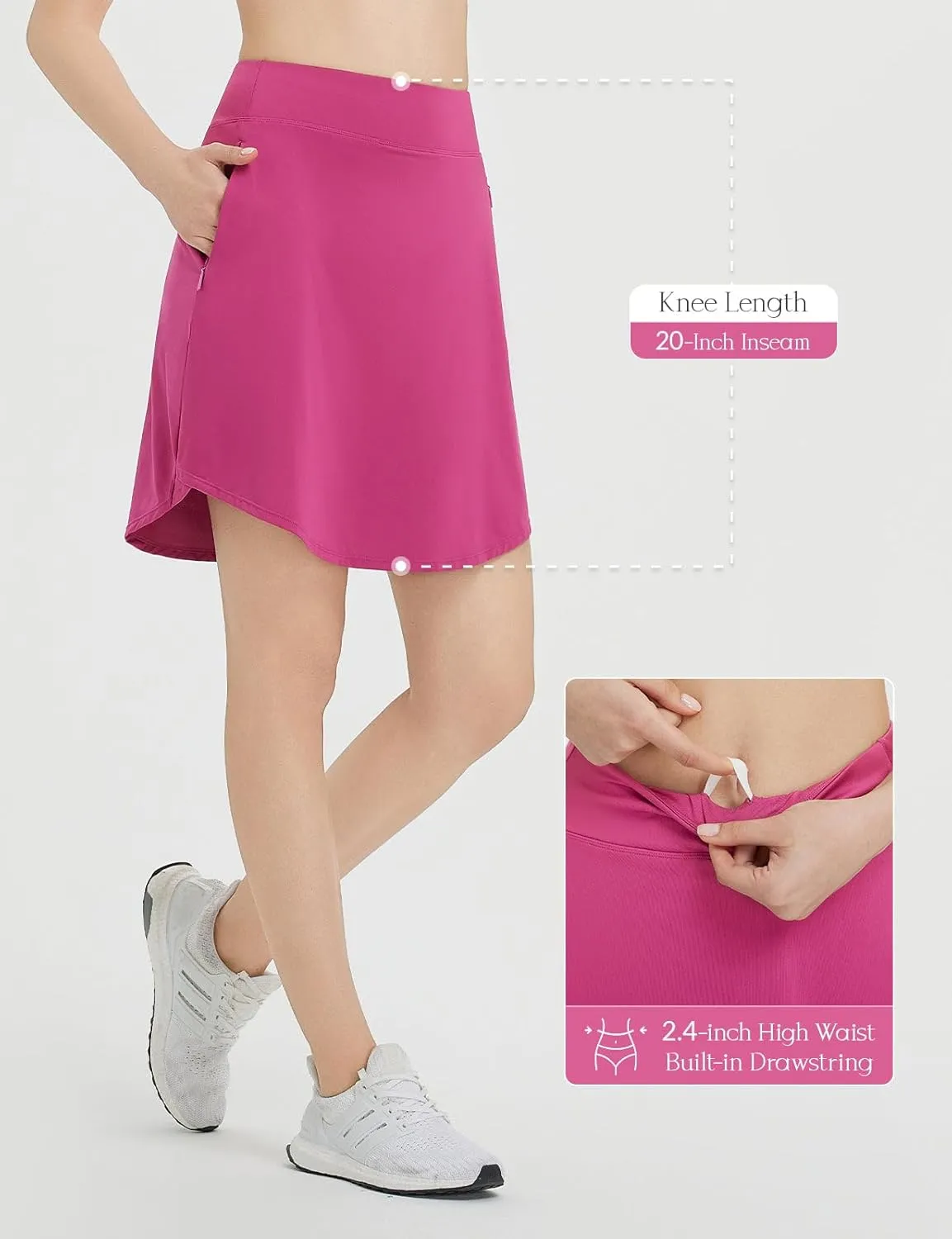 baleaf Skorts for Woman 20" Knee Length Golf Tennis Skirt High Waisted Long Athletic Casual Pockets UPF 50 