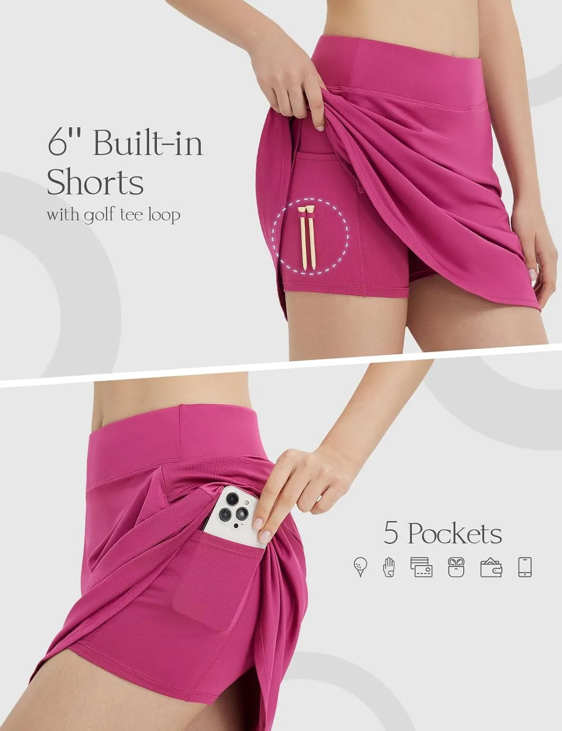 baleaf Skorts for Woman 20" Knee Length Golf Tennis Skirt High Waisted Long Athletic Casual Pockets UPF 50 