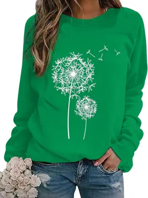 BANGELY Womens Dandelion Sweatshirt Casual Crewneck Loose Pullover Tops Long Sleeve Graphic Tee Shirt Blue