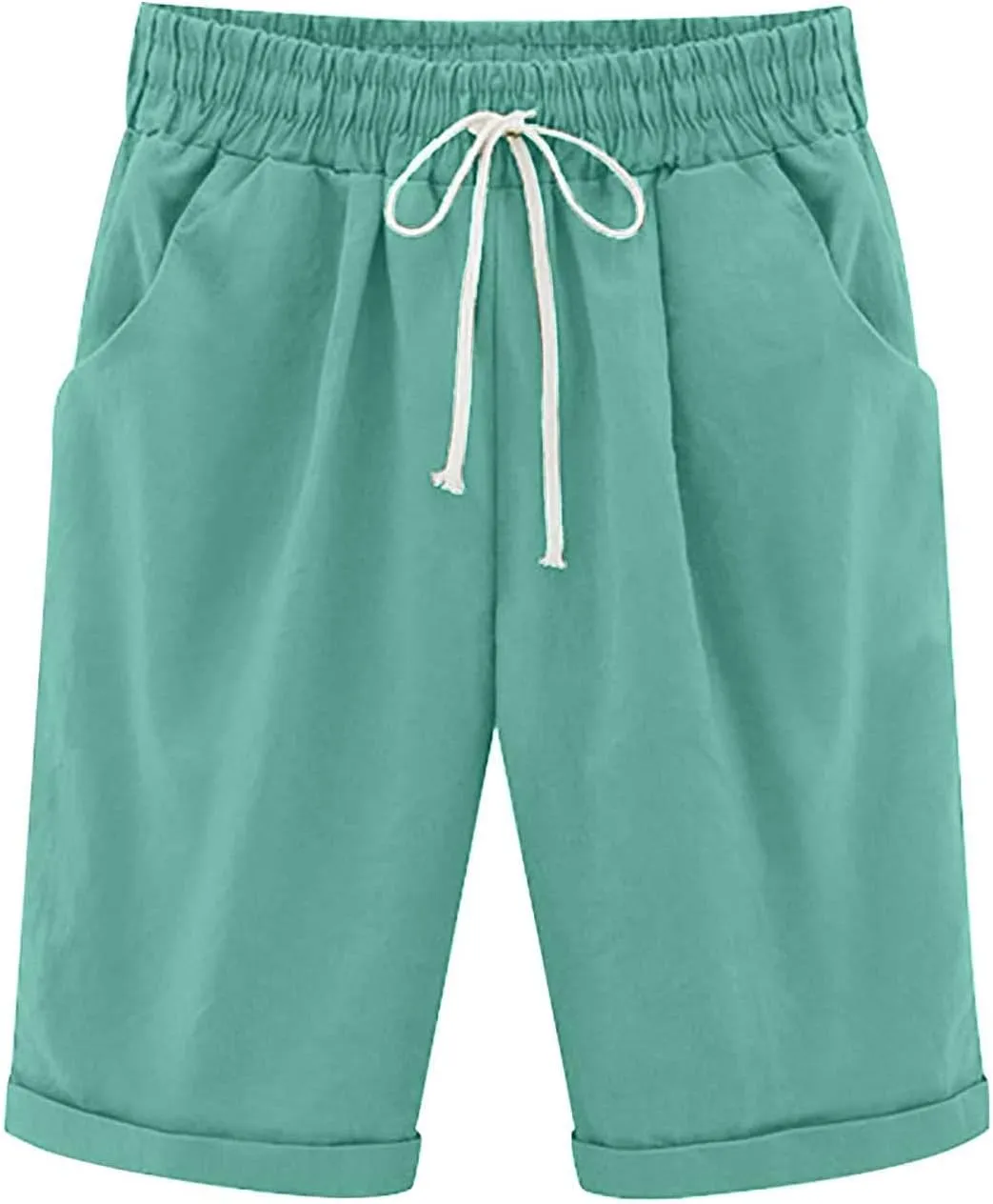 Bermuda Shorts for Women 2025 Casual Summer Beach Drawstring Shorts with Pocket Knee Length Loose Cute Vacation Short