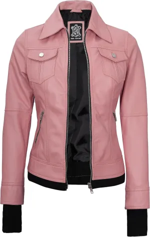 Blingsoul Disc Leather Bomber Jacket Women - Real Lambskin Womens Leather Jackets with Removable Hood