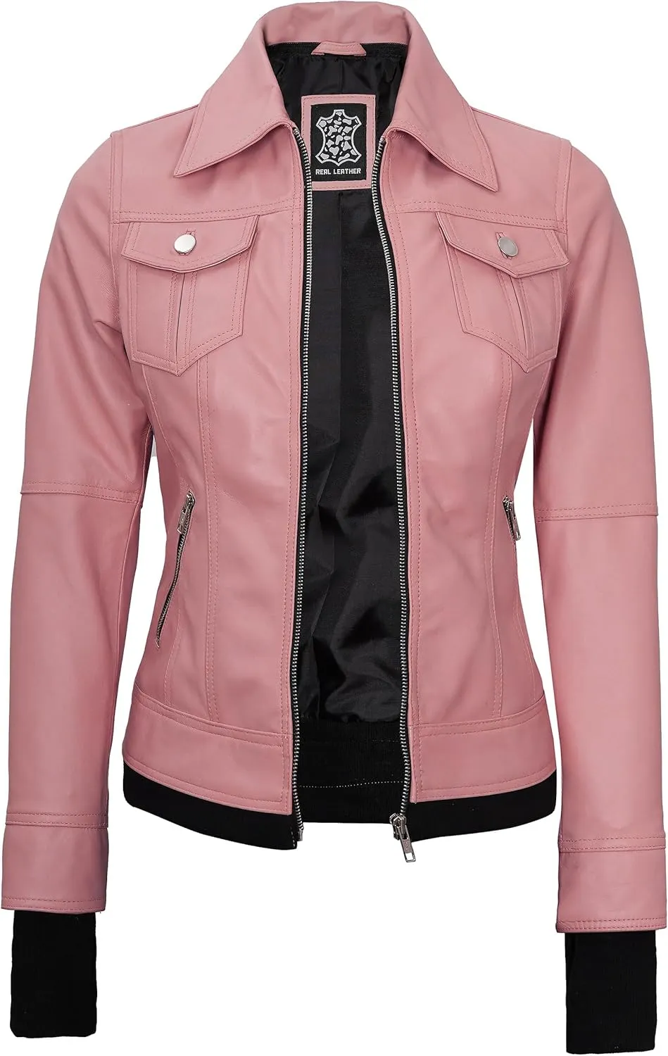 Blingsoul Disc Leather Bomber Jacket Women - Real Lambskin Womens Leather Jackets with Removable Hood