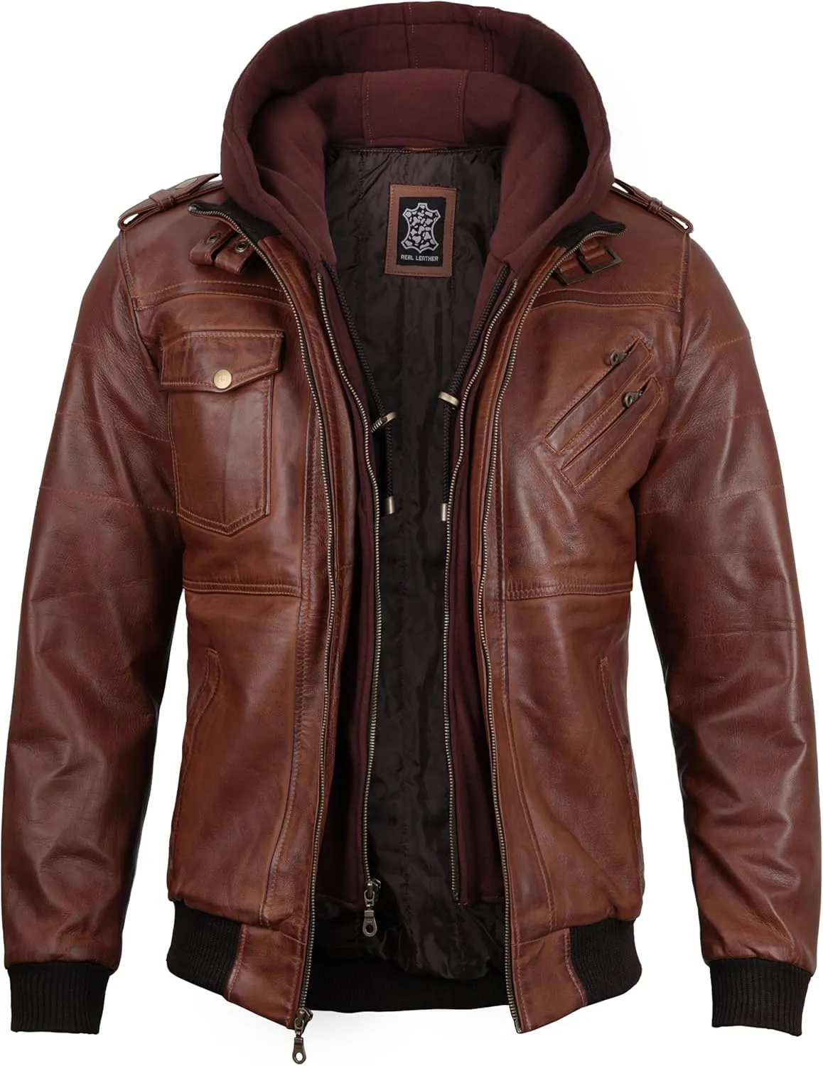 Blingsoul Leather Bomber Jackets For Men - Real Lambskin Mens Leather Jacket With Hood