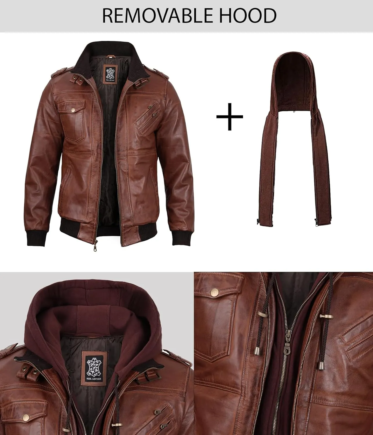 Blingsoul Leather Bomber Jackets For Men - Real Lambskin Mens Leather Jacket With Hood