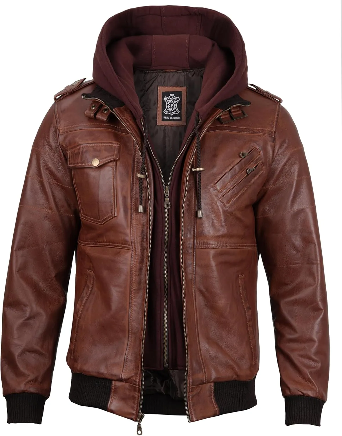 Blingsoul Leather Bomber Jackets For Men - Real Lambskin Mens Leather Jacket With Hood