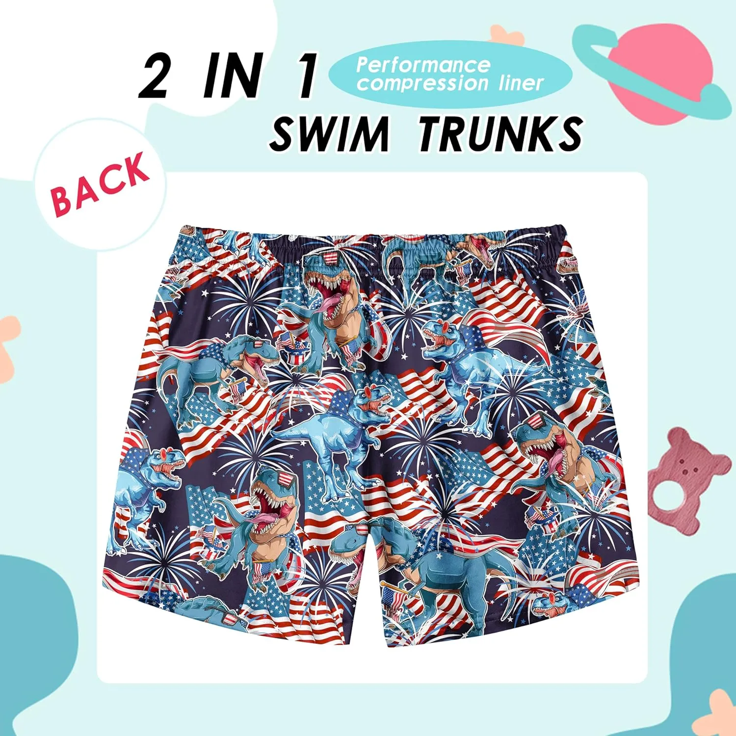 Boys Swim Trunks with Compression Liner Boys Stretch Swim Shorts Quick Dry 2 in 1 Beach Shorts 4-17 Y