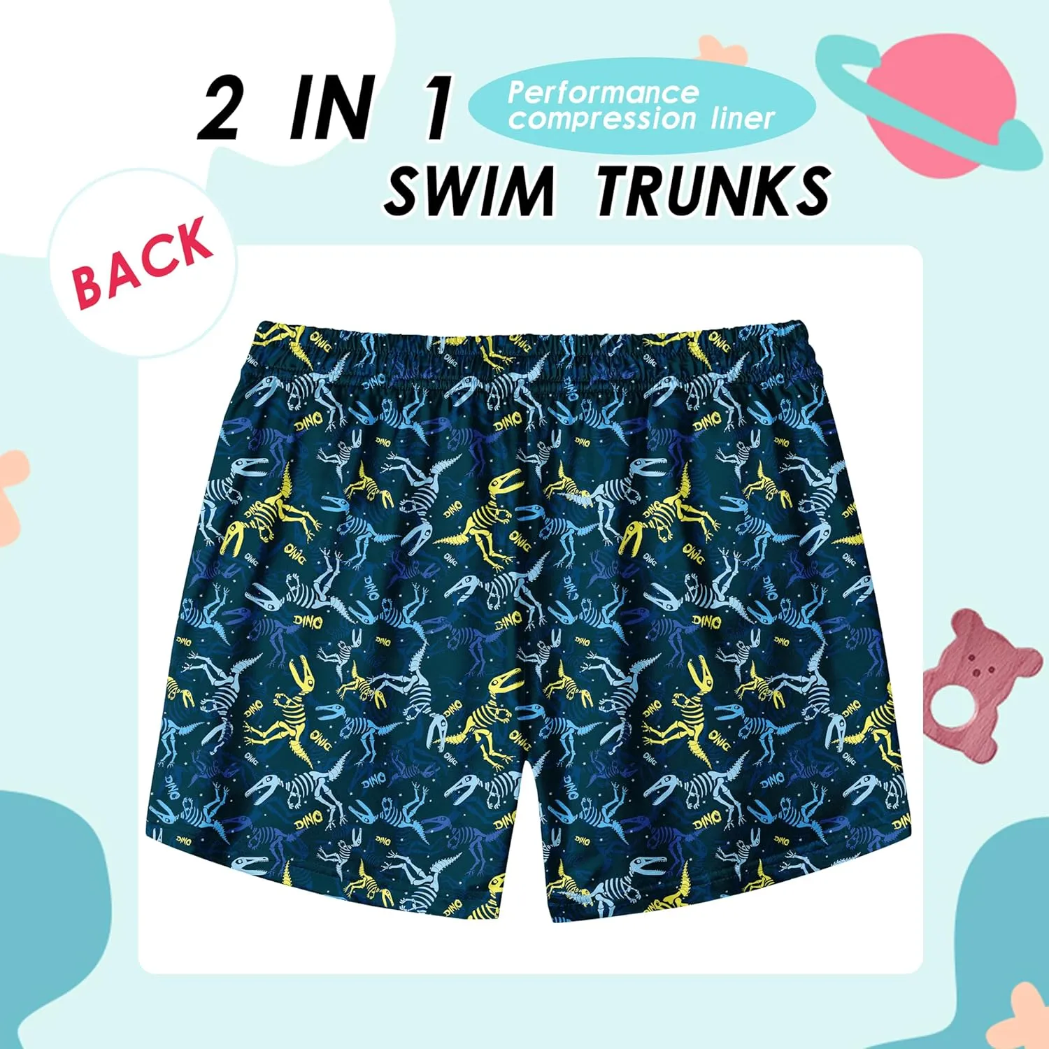 Boys Swim Trunks with Compression Liner Boys Stretch Swim Shorts Quick Dry 2 in 1 Beach Shorts 4-17 Y