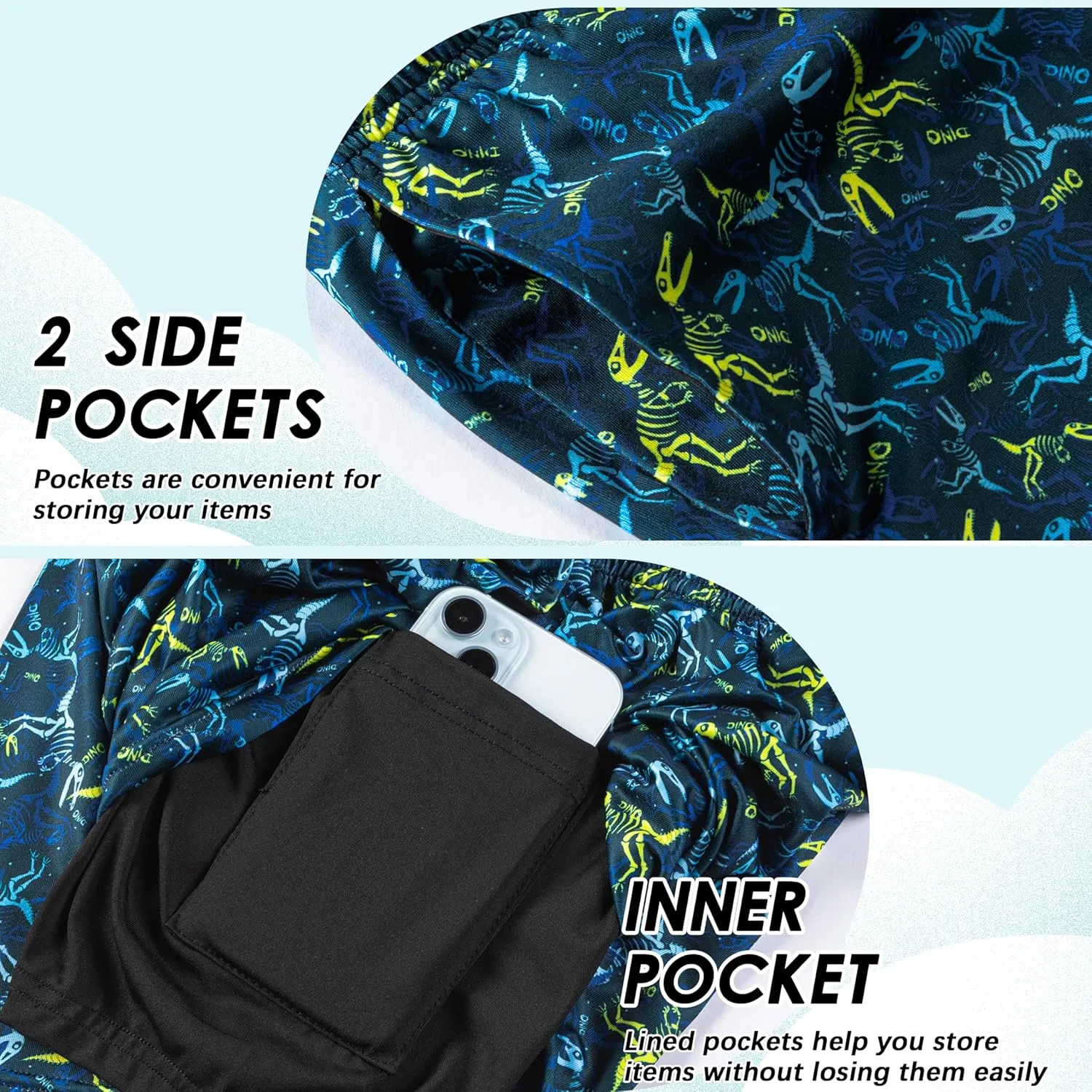 Boys Swim Trunks with Compression Liner Boys Stretch Swim Shorts Quick Dry 2 in 1 Beach Shorts 4-17 Y