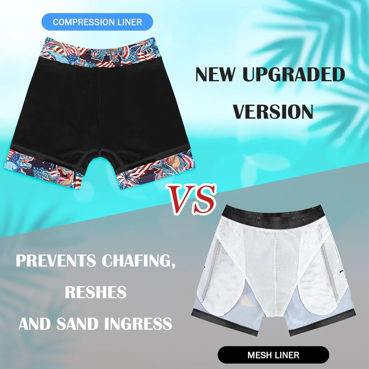 Boys Swim Trunks with Compression Liner Boys Stretch Swim Shorts Quick Dry 2 in 1 Beach Shorts 4-17 Y