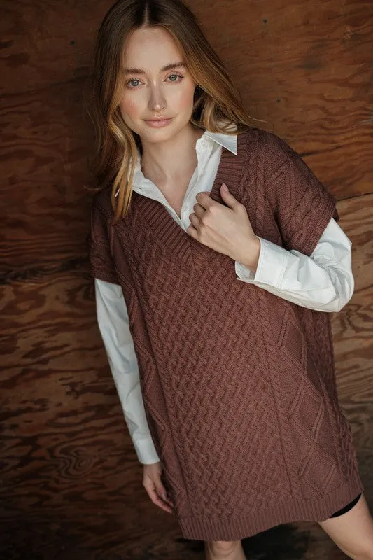 Cable Vest Sweater (Mink)