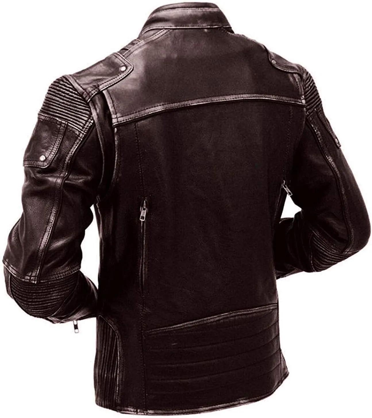 Cafe Racer Brown Leather Jacket Men - Brown Real Lambskin Leather Biker Jacket