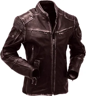 Cafe Racer Brown Leather Jacket Men - Brown Real Lambskin Leather Biker Jacket