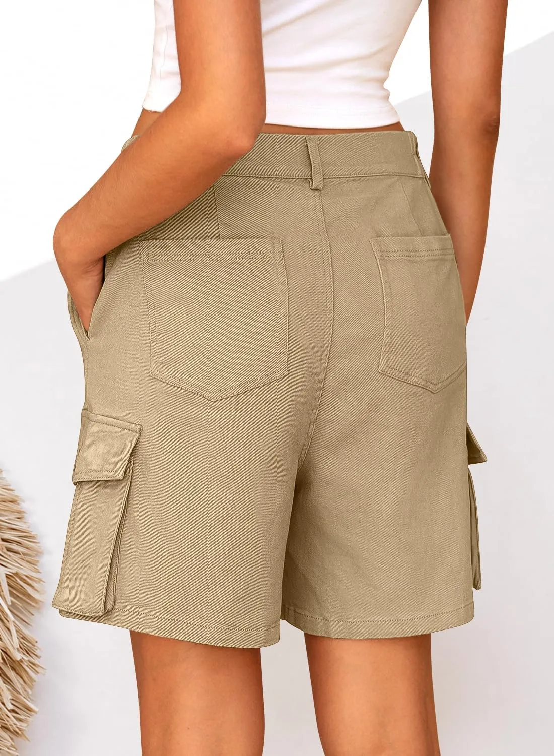 Cargo Shorts Women Bermuda Knee Length Long Hiking Shorts with Pockets Elastic Waist for Summer Casual Trendy Outfits