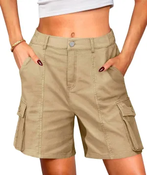 Cargo Shorts Women Bermuda Knee Length Long Hiking Shorts with Pockets Elastic Waist for Summer Casual Trendy Outfits