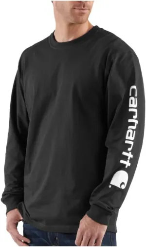 Carhartt Men Loose Fit Heavyweight Long-Sleeve Logo Sleeve Graphic T-Shirt,Black,Medium