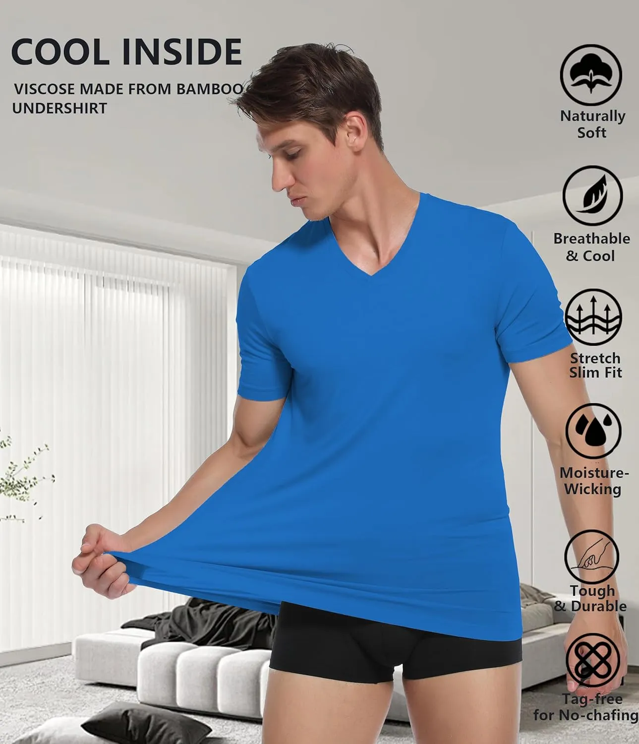 CF Men's Undershirts Bamboo Rayon Shirts for Men Moisture Wicking T-Shirt Classic V Neck Cooling Tee Shirts 3/5 Pack