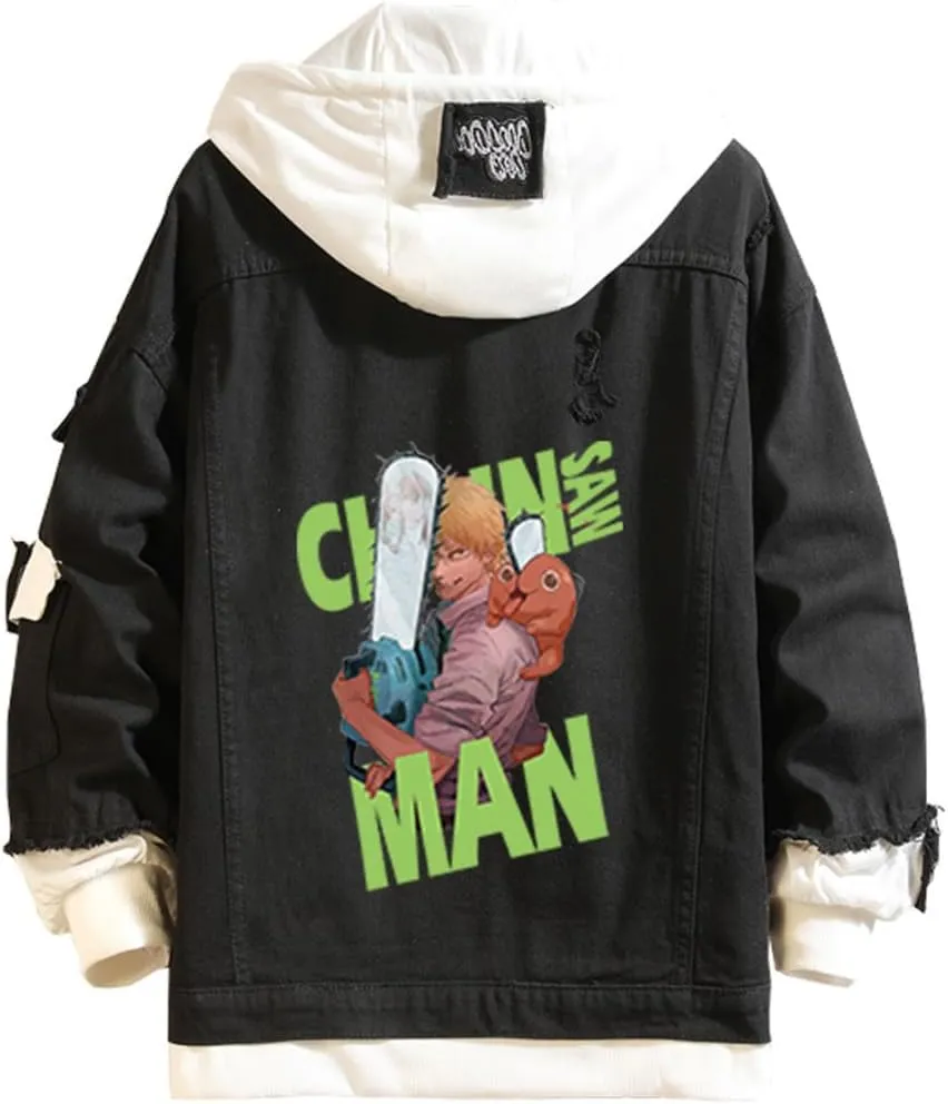 Chainsawman Cosplay Jeans Jacket Anime Makima Denji Cosplay Denim Jacket Hoodie Long Sleeves Novelty Coat for Unisex