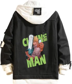 Chainsawman Cosplay Jeans Jacket Anime Makima Denji Cosplay Denim Jacket Hoodie Long Sleeves Novelty Coat for Unisex