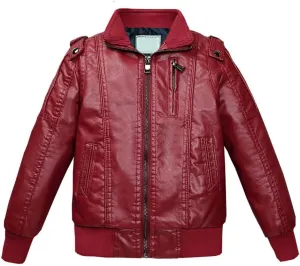 Children Leather Jacket Kids Motorcycle Biker Jacket Stand Collar Zipper Faux Leather Coat