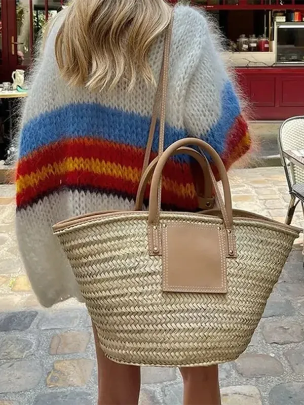 Chunky Contrast Striped Wool Cardigan Sweater