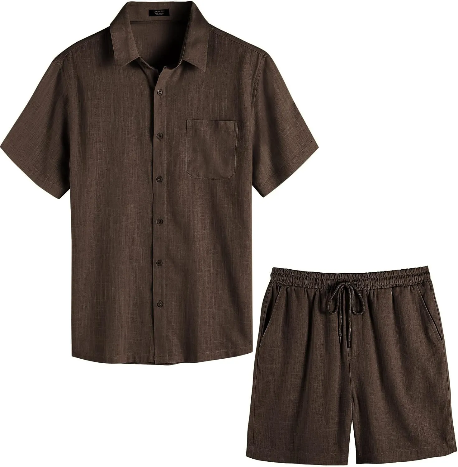 COOFANDY Men 2 Piece Linen Set Casual Short Sleeve Shirt and Short Beach Set