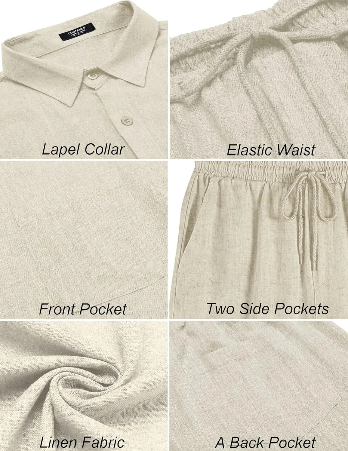 COOFANDY Men 2 Piece Linen Set Casual Short Sleeve Shirt and Short Beach Set