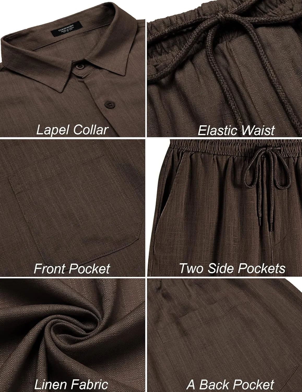COOFANDY Men 2 Piece Linen Set Casual Short Sleeve Shirt and Short Beach Set
