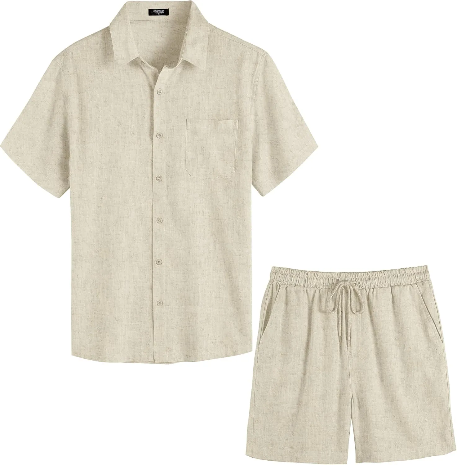 COOFANDY Men 2 Piece Linen Set Casual Short Sleeve Shirt and Short Beach Set