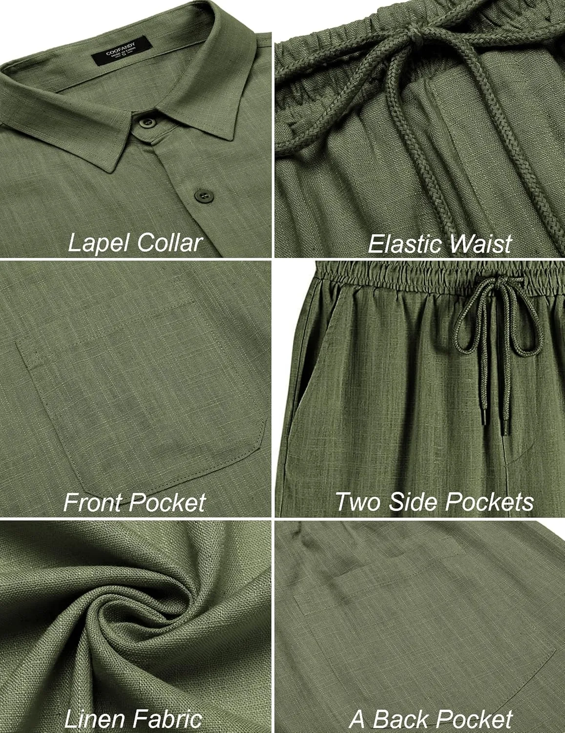 COOFANDY Men 2 Piece Linen Set Casual Short Sleeve Shirt and Short Beach Set
