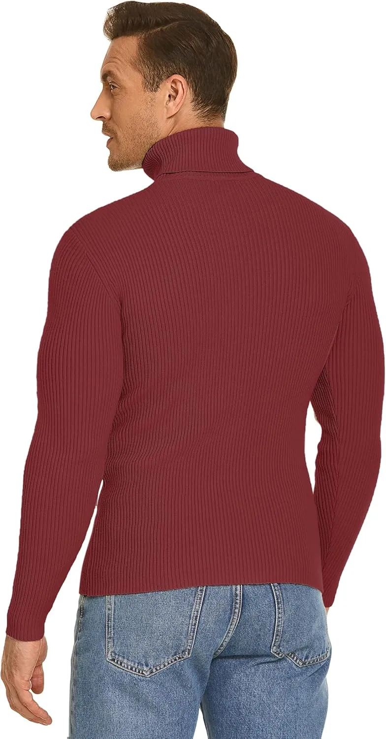 COOFANDY Mens Ribbed Slim Fit Knitted Pullover Casual Turtleneck Sweater