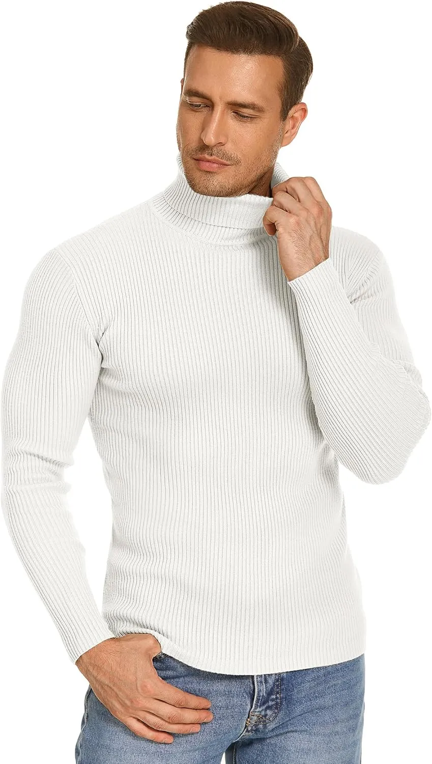 COOFANDY Mens Ribbed Slim Fit Knitted Pullover Casual Turtleneck Sweater