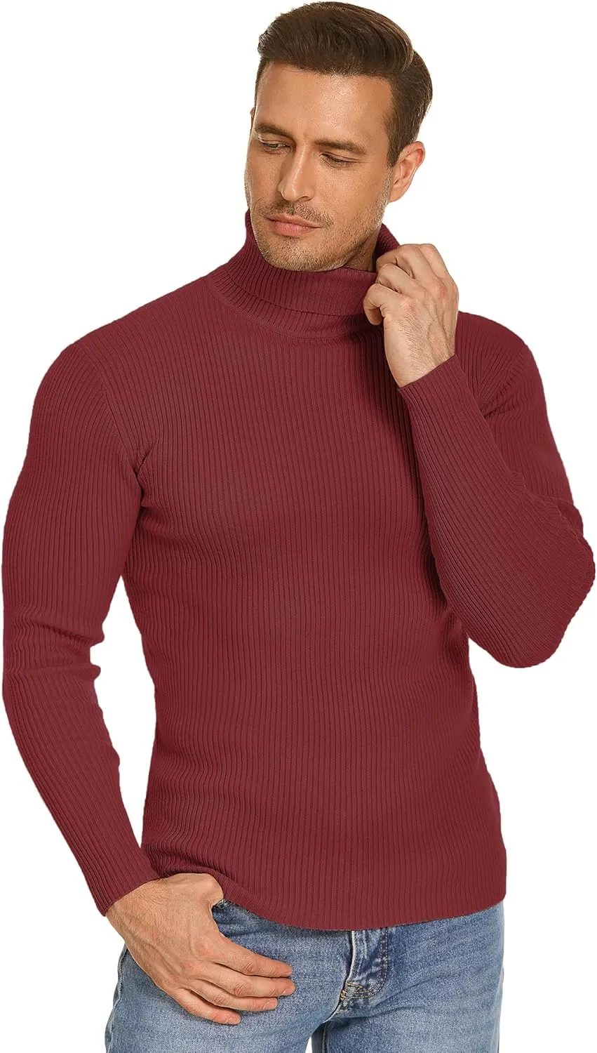 COOFANDY Mens Ribbed Slim Fit Knitted Pullover Casual Turtleneck Sweater