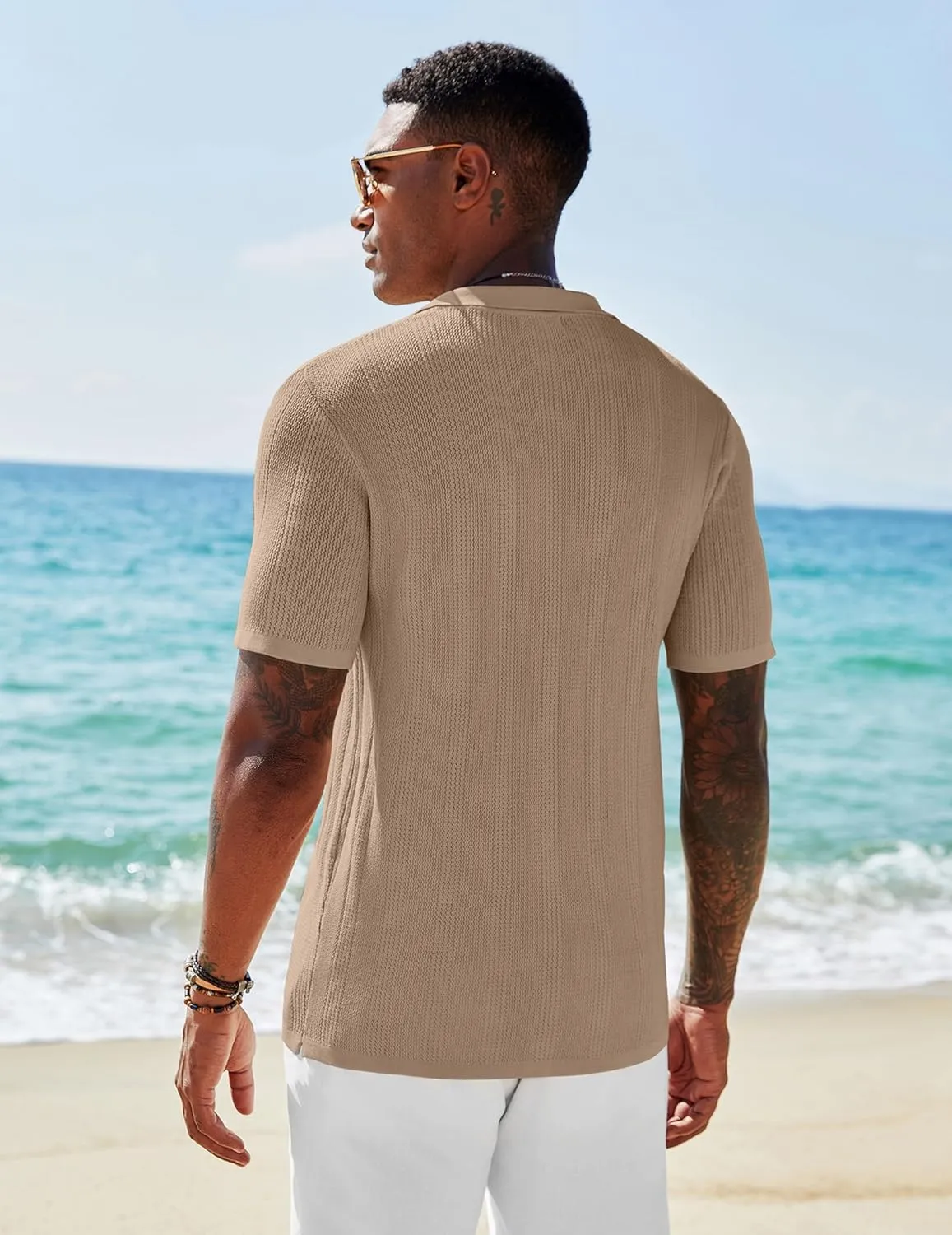 COOFANDY Men's Short Sleeve Knit Shirts Casual Button Down Polo Shirt Fashion Summer Beach Tops