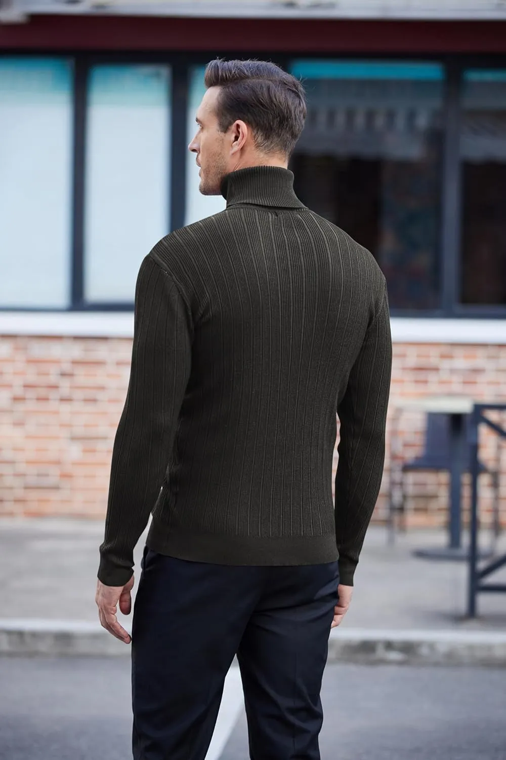 COOFANDY Men's Slim Fit Turtleneck Sweater Ribbed Knitted High Neck Pullover Sweaters