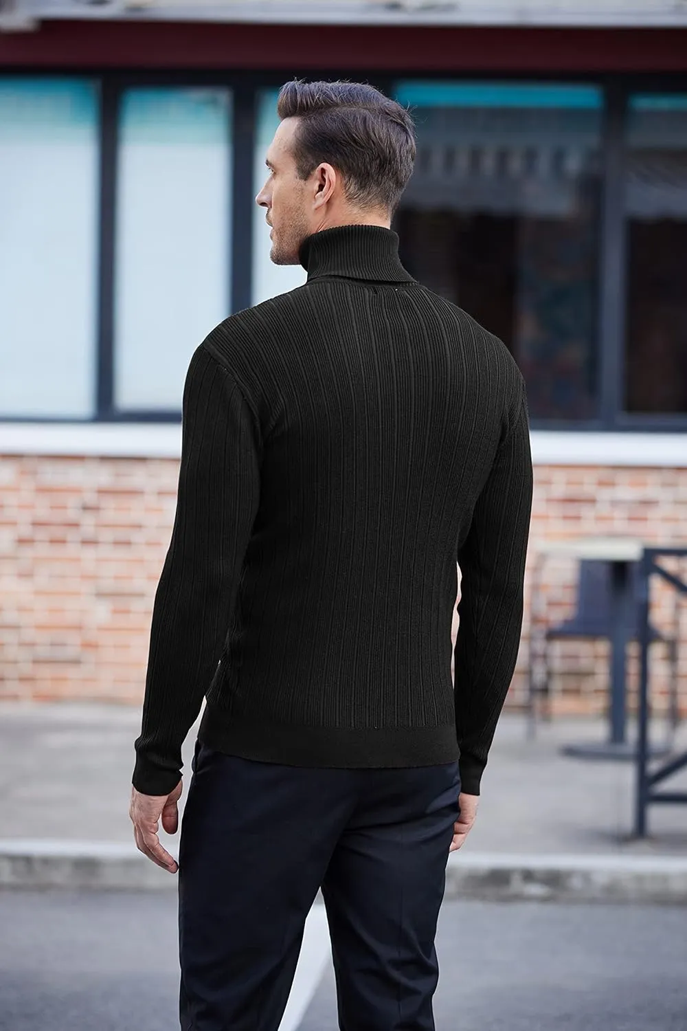 COOFANDY Men's Slim Fit Turtleneck Sweater Ribbed Knitted High Neck Pullover Sweaters