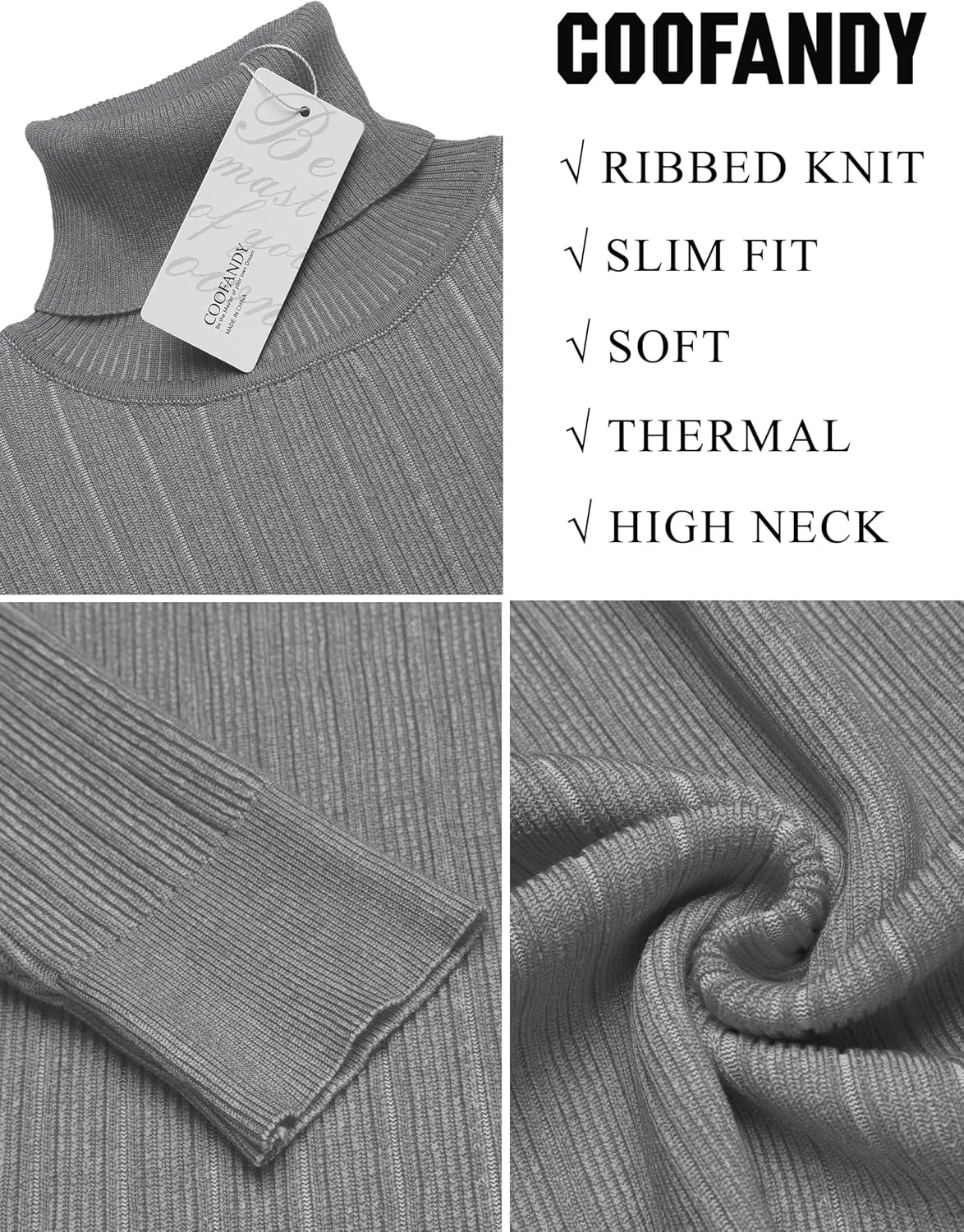 COOFANDY Men's Slim Fit Turtleneck Sweater Ribbed Knitted High Neck Pullover Sweaters