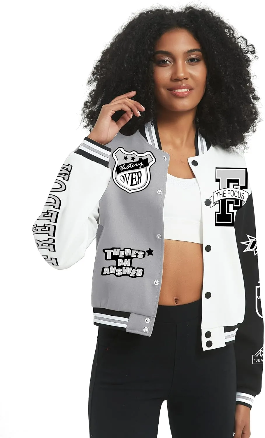 COZYPOIN Women's Varsity Jacket Cropped Letterman Jacket Lightweight Button Down Bomber Racer Baseball Y2K Coats