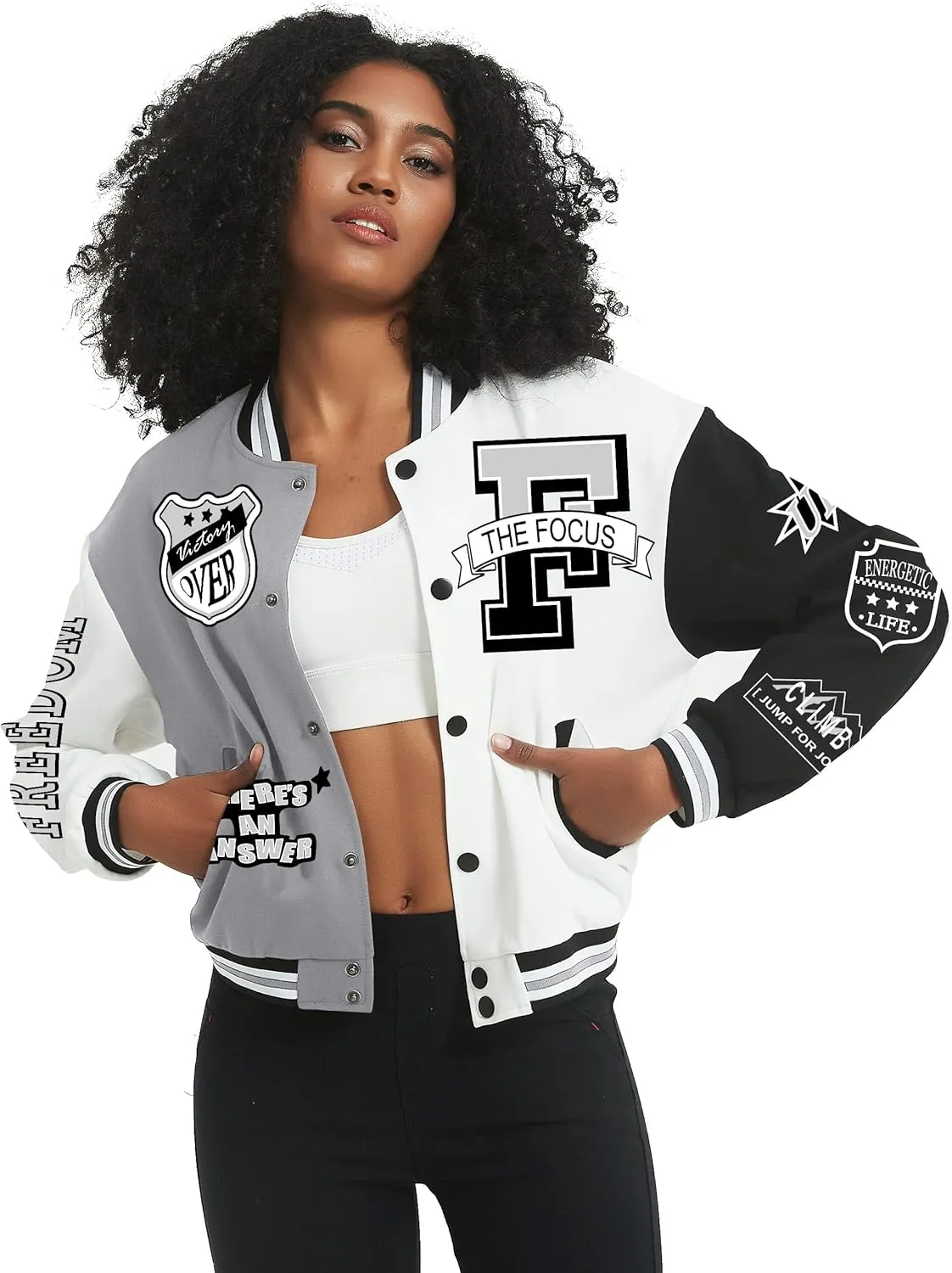 COZYPOIN Women's Varsity Jacket Cropped Letterman Jacket Lightweight Button Down Bomber Racer Baseball Y2K Coats