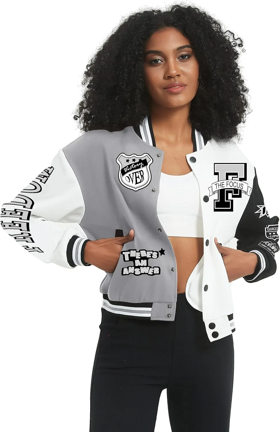 COZYPOIN Women's Varsity Jacket Cropped Letterman Jacket Lightweight Button Down Bomber Racer Baseball Y2K Coats