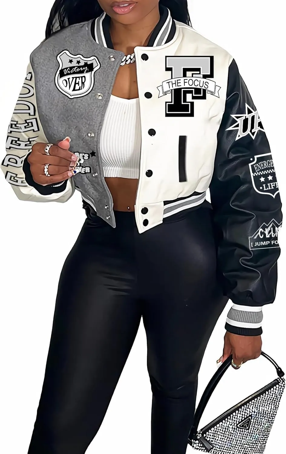 COZYPOIN Women's Varsity Jacket Cropped Letterman Jacket Lightweight Button Down Bomber Racer Baseball Y2K Coats
