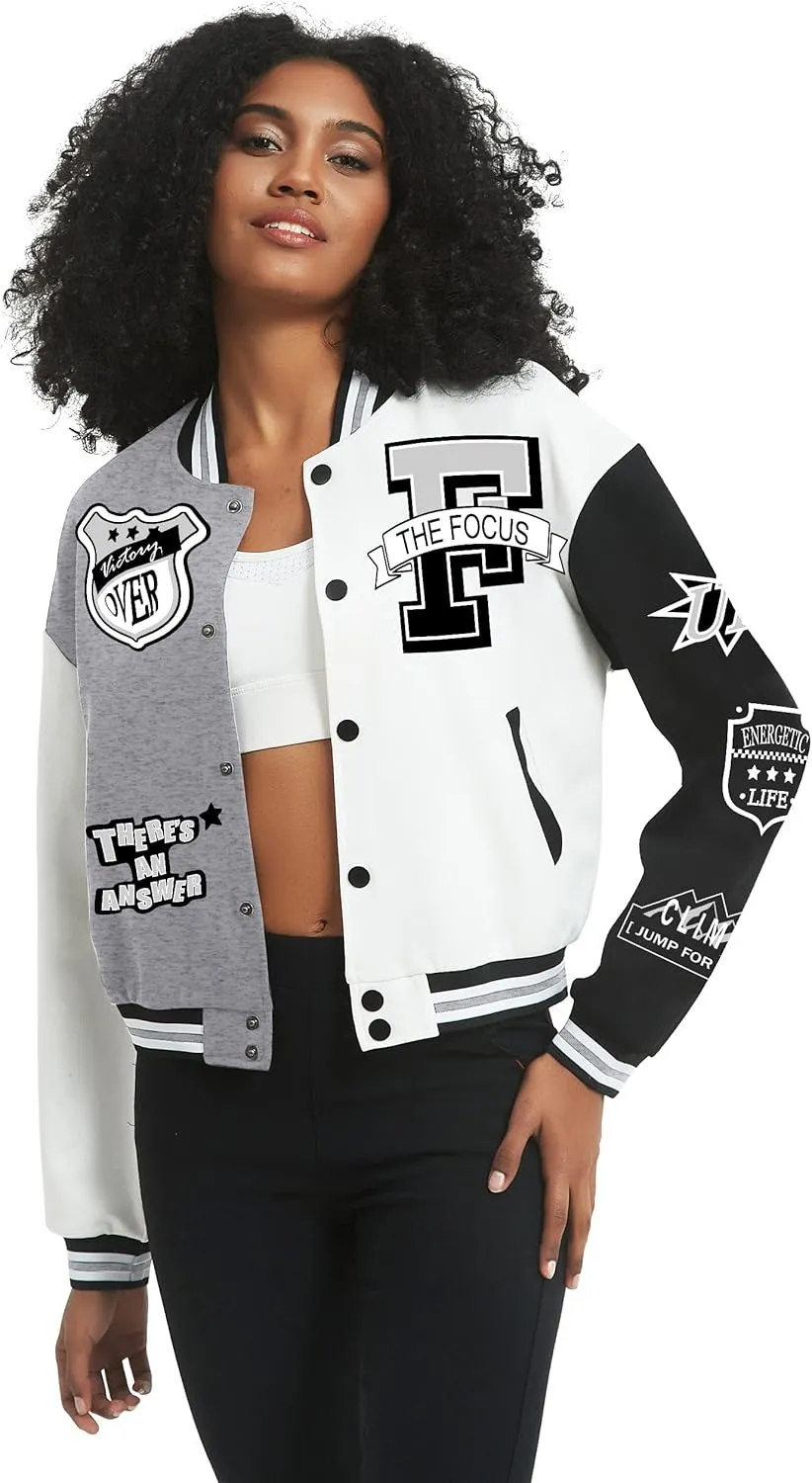 COZYPOIN Women's Varsity Jacket Cropped Letterman Jacket Lightweight Button Down Bomber Racer Baseball Y2K Coats