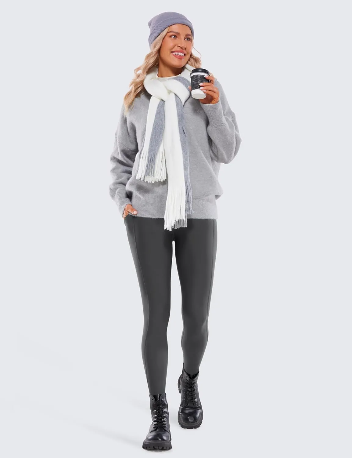 CRZ YOGA Womens Fleece Lined Leggings with Pockets 26.5" - Winter Thermal Warm Soft Water Resistant Casual Lounge Pants
