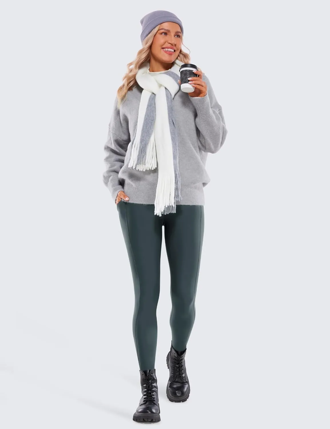 CRZ YOGA Womens Fleece Lined Leggings with Pockets 26.5" - Winter Thermal Warm Soft Water Resistant Casual Lounge Pants