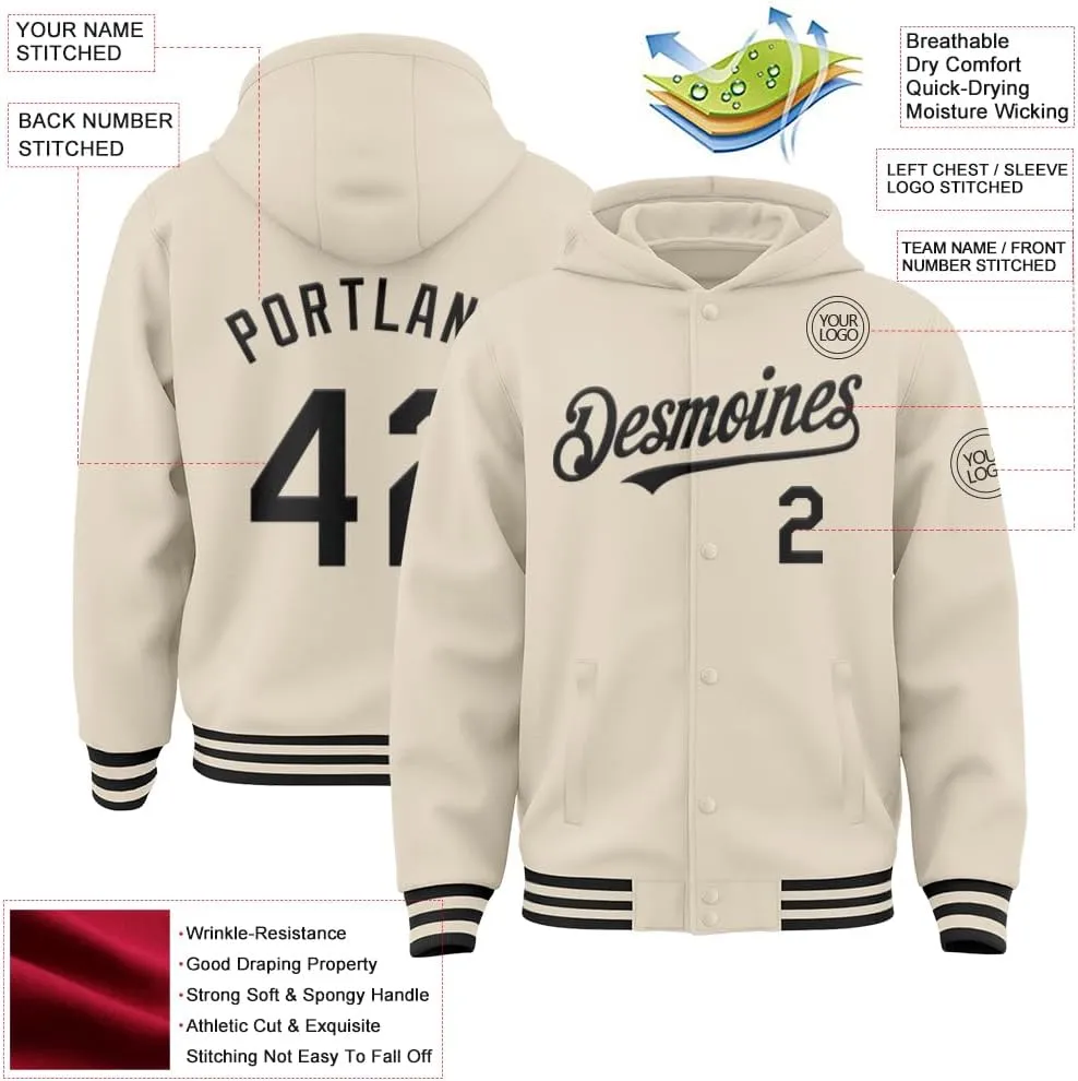 Custom Varsity Baseball Hoodie Jacket Cotton Blend Leather Sleeve Letterman Bomber Jacket Stitched Letters Logo S-5XL
