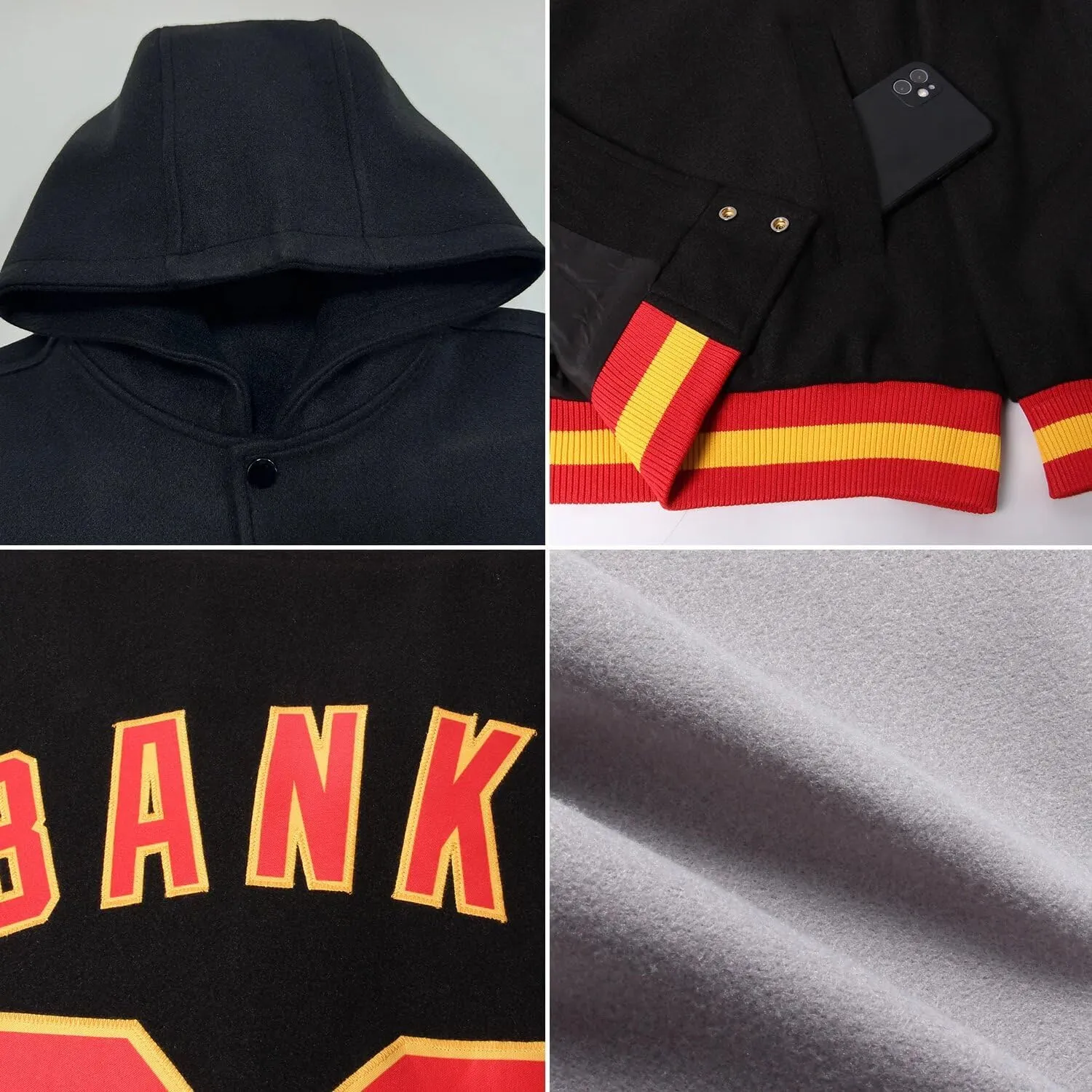 Custom Varsity Baseball Hoodie Jacket Cotton Blend Leather Sleeve Letterman Bomber Jacket Stitched Letters Logo S-5XL