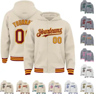 Custom Varsity Baseball Hoodie Jacket Cotton Blend Leather Sleeve Letterman Bomber Jacket Stitched Letters Logo S-5XL