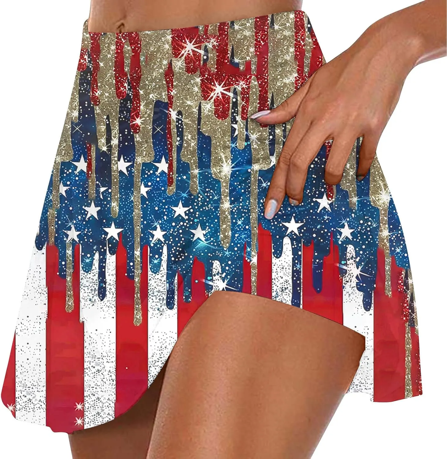 DDAPJ pyju Athletic Skorts for Women American Flag Print Patriotic Shorts High Waisted Golf Tennis Skirts 4th of July 2025