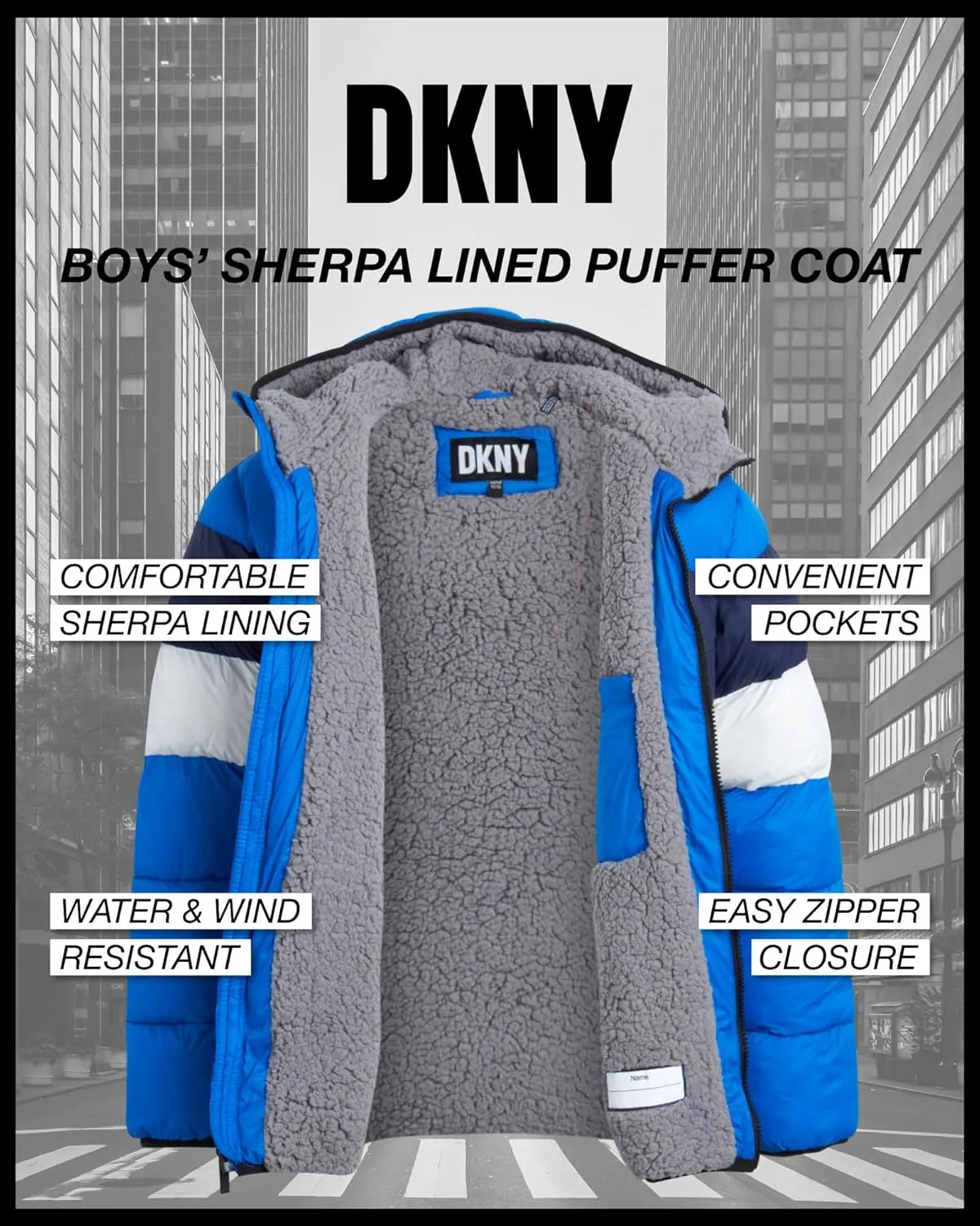 DKNY Boys' Winter Jacket - Heavyweight Sherpa Lined Bubble Puffer Coat with Convenient Pockets - Jacket for Boys (Size: 4-20)
