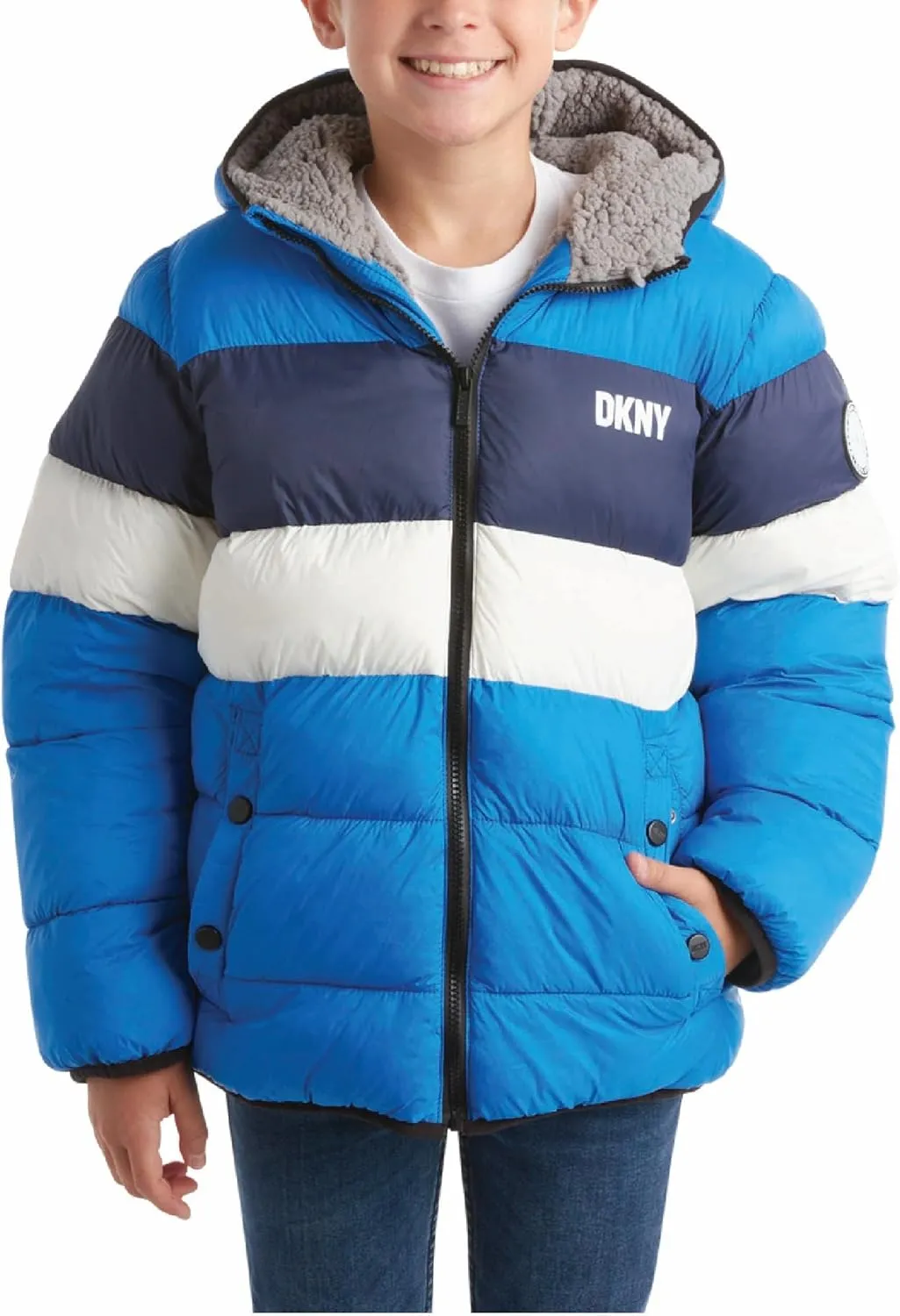 DKNY Boys' Winter Jacket - Heavyweight Sherpa Lined Bubble Puffer Coat with Convenient Pockets - Jacket for Boys (Size: 4-20)