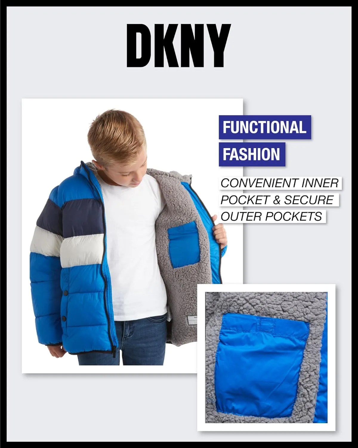 DKNY Boys' Winter Jacket - Heavyweight Sherpa Lined Bubble Puffer Coat with Convenient Pockets - Jacket for Boys (Size: 4-20)